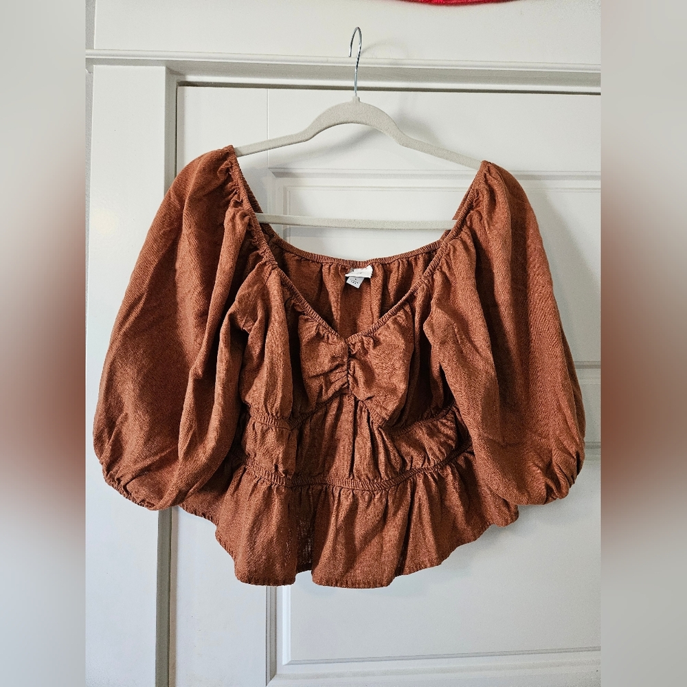 A New Day Brown Puff Sleeve Blouse
